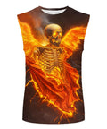 Mens 3D Print Skull Sleeveless Gym Tank Top Quick Dry lightweight athletic tee with fiery skeleton design