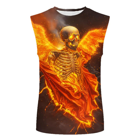 Mens 3D Print Skull Sleeveless Gym Tank Top Quick Dry lightweight athletic tee with fiery skeleton design