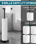 Matte Black Toilet Paper Holder With Shelf Wall Mount Made From SUS304 Stainless Steel With Screws And Adhesive No Fuss Modern Bathroom Roll Holder For Toilet Paper In Washroom showing 5 rolls capacity storage