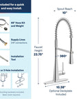 Moen Swyre Spring Pulldown Kitchen Faucet, 87538 height 23.75", spout reach 10", chrome finish, includes installation tool.