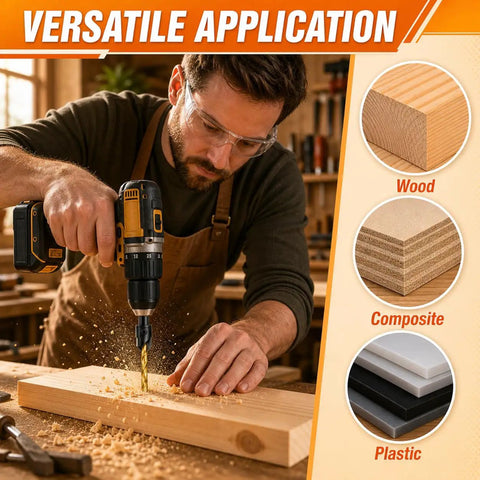 Pro Level Adjustable Titanium Hss Steel Countersink Drill Bit Set 11 Piece Heavy Duty Woodworking Kit used on wood.