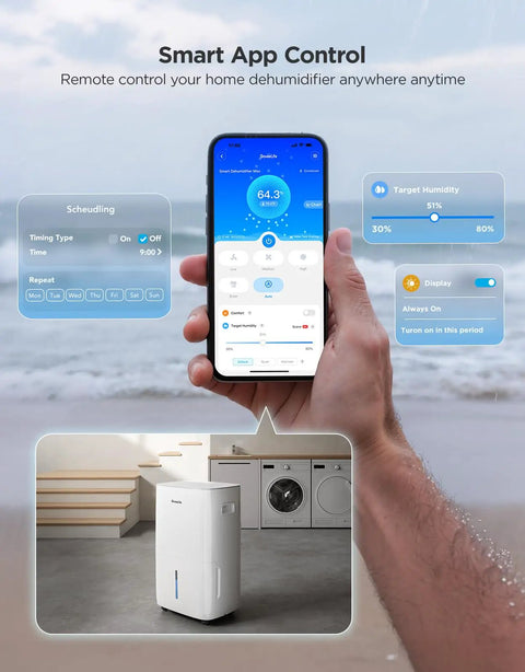 Smart Wifi Dehumidifier With App And Voice Control Alexa Google Compatible Covers Up To Four Thousand Five Hundred Square Feet Heavy Duty Basement Moisture Buster That Totally Slaps For Keeping Rooms Bone Dry And Super Comfy