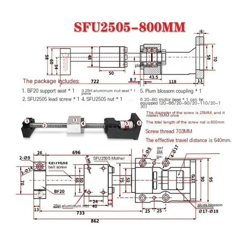 Low Backlash Ball Screw SFU2510-800mm For CNC Machines, Butter-Smooth Rolling Friction, Robust Bearing Steel Build, High Precision Linear Motion Upgrade For Milling, Drilling, 3D Printing, And General CNC Tooling