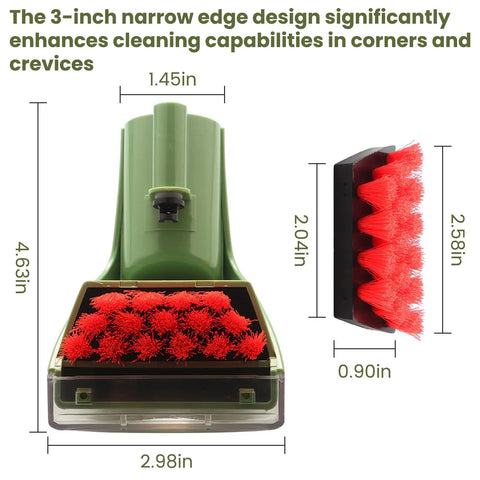 Tough Stain Brush Tool Replacement For Little Green Machine, featuring red bristles, compatible with 4075 2513E models, dimensions shown