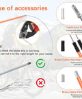 Gyro Brake Cables Kit For 20 Inch Bikes with end crimps, housing caps, and brass cable end cap accessories in orange.