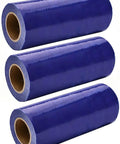 Top Shelf Heavy Duty Disposable Shoe Film Refill Rolls For Automatic Shoe Cover Dispenser Machine in blue color, three rolls displayed.