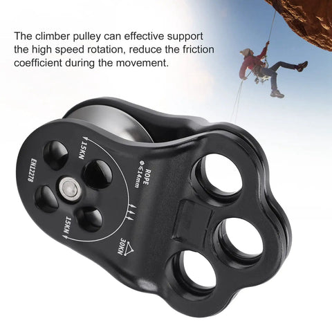 Dual Bearing Hitch Climber Pulley For Arborist Tree Climbing With 3 Hole Side Plate 30kN Load Anodized Construction