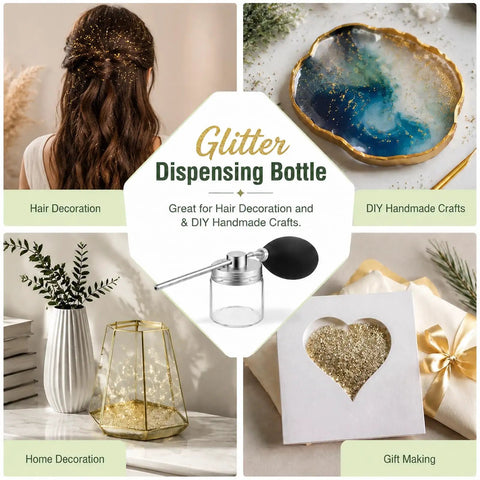 Multipurpose Powder Duster Applicator With Manual Spray Bottle displayed for hair decoration, crafts, home and gift making.