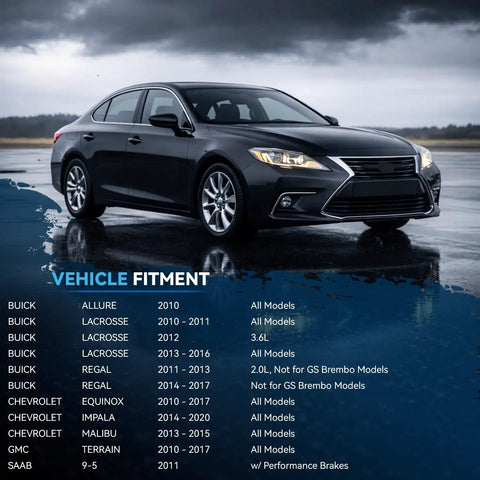 Vehicle fitment chart for Front Brakes Kit With 12.64 Inch Front Rotors And Ceramic Brake Pads For Chevrolet Equinox Impala
