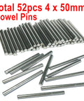 52 Piece 4Mm By 50Mm Dowel Pins Set In 304 Stainless Steel for DIY Shelves and Bunk Beds, shown stacked and scattered on surface.