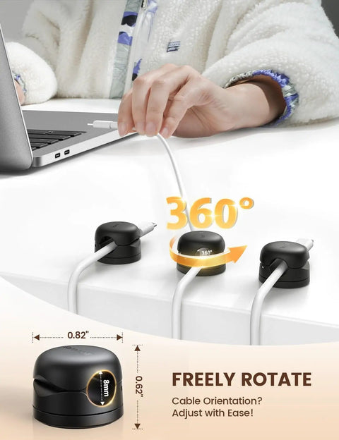 Go To Rotatable Cord Organizer 360 Degree Cable Clips Adhesive Wire Holder For Desk with cables in place