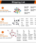 Shipping list image from Massive 1400Pcs Electronics Component Kit With Transistors, LED Diodes, Metal Film Resistors included