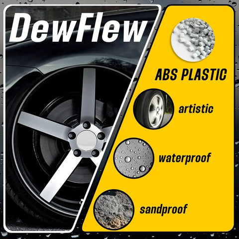 DewFlew wheel with ABS plastic artistic design, highlighting waterproof and sandproof features.