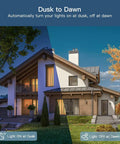 House with dusk to dawn lighting controlled by 2 In 1 Outdoor Smart Dimmer Plug With Dual Outlets For Outdoor String Lights