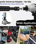 Kick Your Auto Repair Game Up With These Tough Low Profile Impact Socket Adapters From 3/8 To 1/2 Inch Featuring Magnetic Drive And High Temp Quench Steel For Tight Spot Jobs. magnetic universal adapter shown with impact wrench and drill use
