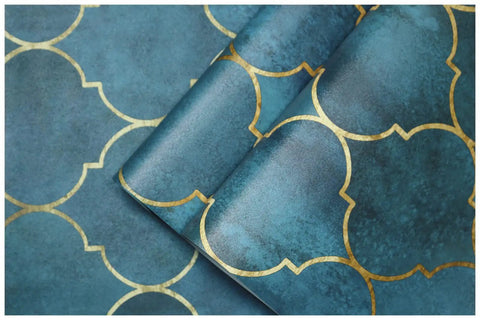 Geometric Trellis Peel And Stick Wallpaper Emerald Sapphire Blue And Bronze Textured Matte Finish Removable Contact Paper