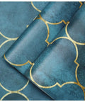Peel And Stick Geometric Trellis Wallpaper In Sapphire Blue And Bronze Removable Contact Paper For Home And Bathroom Decor Easy Install No Mess Waterproof And Repositionable Matte Finish shown in rolled view