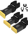 AMZBSAW 16-pc titanium oscillating saw blade set for metal/wood/plastic; black holders with gold blades, wrenches