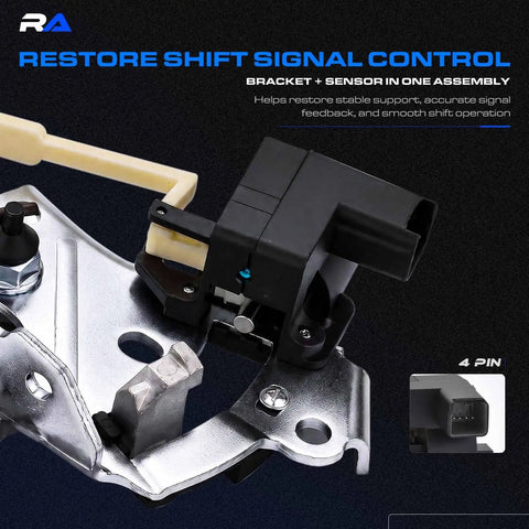 Dodge Ram Gear Shift Bracket With Solenoid Replacement Fits 2009 2018 Ram 1500 2500 3500 And Ram 1500 Classic 2009 2021 Drop In OE Style Mopar 68470756AA Compatible shown with black sensor and metal bracket.