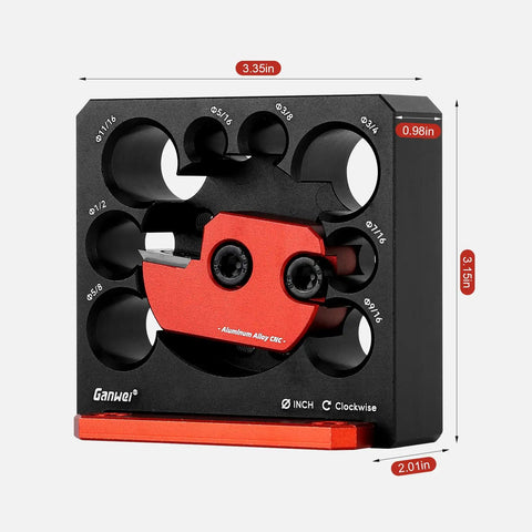 Rock Solid Aluminum Dowel Jig For Standard Power Drills Adjustable Eight Size Wood Dowel Cutter Kit with red cutting insert.
