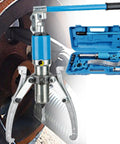 Rugged Heavy Duty Hydraulic Bearing Puller Set That Pulls Like A Beast For Pro Auto Repair, featuring three jaw gear puller and blue carrying case.