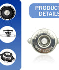 16 PSI Universal Radiator Cap With Tight Seal Waterproof and Leakproof Safety Water Tank Lid Heavy Duty Metal Engine Cooling Cover Replacement For Most Cars Silver, showing top and side views with sealing mechanism