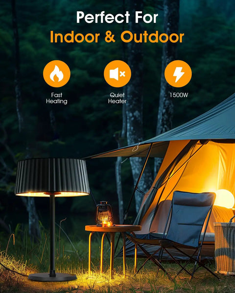 Electric Outdoor Infrared Heater 1500W For Indoor And Outdoor Patio Use IP55 Waterproof next to a tent in garden setup