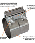 Beefy Heavy Duty Stainless Steel 3 Inch Exhaust Clamps Muffler Band Clamp featuring hex screw and threaded rod 2 Pack
