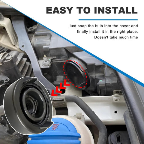 Road Ready Universal 80mm Headlight Dust Caps easy snap installation on vehicle headlamp, dustproof covers for H4 bulbs.