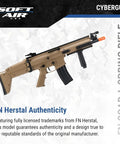 Scar L Licensed Full Size Spring Powered Airsoft Rifle, tan color, right side view with tactical rails and manual cocking