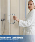 Person using Polished Chrome 6-Inch Tubular Back-To-Back Shower Door Handle for Glass and Wood or Metal Doors