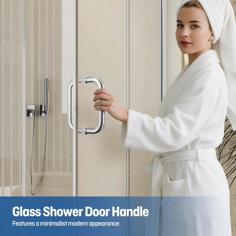 Person using Polished Chrome 6-Inch Tubular Back-To-Back Shower Door Handle for Glass and Wood or Metal Doors