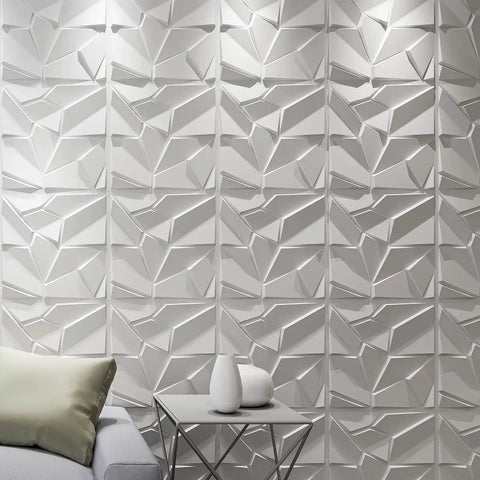 Lit 3D PVC Wall Panels Matte Black Geometric Decor Kit For DIY Accent Walls, Fire Resistant Durable Plastic Tile Panels, 19.7 Inch