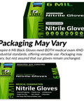 Two Inspire 6 mil black nitrile gloves boxes, 100-count each, industrial and medical use.