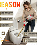 Heavy Duty 6ft Toilet Auger With Dual Bulb Head And Drill Ready Build For Killing Nasty Clogs Dead Quick Telescopic Closet Snake Using Vinyl Shielded Cable in use for unclogging toilet.