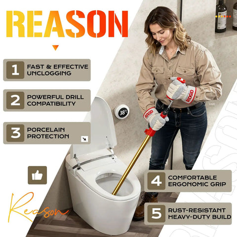 Heavy Duty 6ft Toilet Auger With Dual Bulb Head And Drill Ready Build For Killing Nasty Clogs Dead Quick Telescopic Closet Snake Using Vinyl Shielded Cable in use for unclogging toilet.
