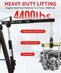 Badass 2 Ton Hydraulic Engine Hoist Folding Cherry Picker Crane with adjustable boom lifting engine, 4400 lbs capacity, heavy-duty design.