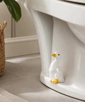 Total Bath Refresh With These Straight Up Cute Ceramic Duck Toilet Bolt Caps Set Of Two Standing Screw Covers Featuring Easy Peasy Setup And Real Deal Rust Protection, displayed on toilet.