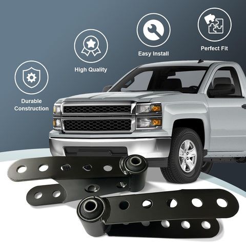 Beefy 2 To 3 Inches Rear Suspension Drop Shackle Kit For Leaf Springs, Heavy Duty 35 Steel Built Tough displayed with truck
