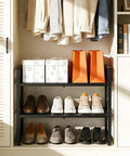 Expandable Two Tier Metal Shoe Rack Organizer For Entryway And Closet Adjustable Length From 18.6 To 30.5 Inches Holds Up To 8 Pairs Black Shoe Shelf