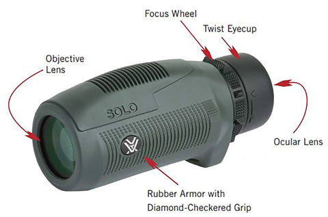 Solo Monocular 10x25 With Lightweight Rubber Armored Body And Fully Multi Coated Lenses For Bright Clear Views Ideal For Hiking Birdwatching Travel And Outdoor Adventures, angled view