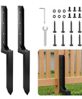 Heavy Duty Fence Post Repair Kit With Steel Post Anchor For Leaning Or Broken Posts No Dig No Hammer Install DIY Friendly Screw Fix Bracket With Screws And Tool 32 Inch 2 Pack