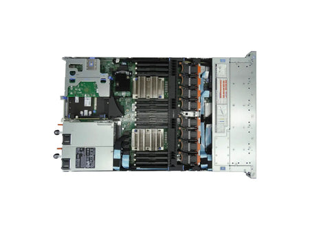 Serious Rackmount Server Stacked With Dual Intel Xeon Gold 6130 CPUs And 384Gb Ddr4 Ram Coupled With Ten 3.84Tb Ssd Drives viewed from above, showcasing components.