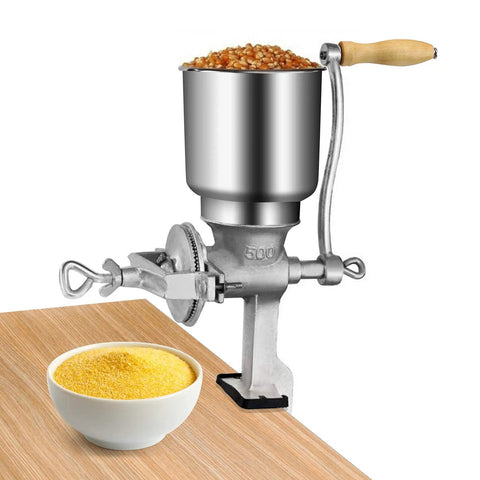 Manual Grain Grinder With Table Clamp Hand Crank Mill Heavy Duty Cast Iron Construction For Corn Seeds Spices Beans Coffee And More In Home Kitchen With Adjustable Coarseness And Large Wooden Handle