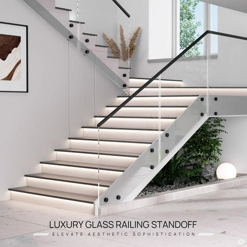 Marine Grade 316 Stainless Steel Glass Railing Standoff Set, 12 Pack Tough As Nails Heavy Duty Brackets Each Weighing 1.32 Lb For Balcony, Deck, And Stair Balustrade, Matte Black Finish, Solid Glass Support