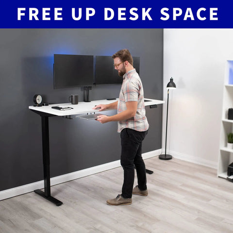 Universal Under Desk Laptop Mount With Adjustable Tablet Brackets For Hidden Computer Docking Station, sleek setup frees up desk space.