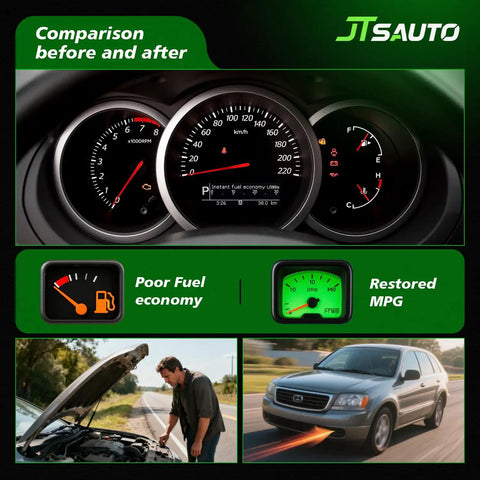 Mass Air Flow Sensor Upgrade For Nissan Infiniti 5 Pin MAF Plug And Play Direct Fit Replacement For 350Z 370Z Altima Armada Cube Frontier GTR Maxima Murano NV Series Improve Idle And Throttle Response comparison graphic