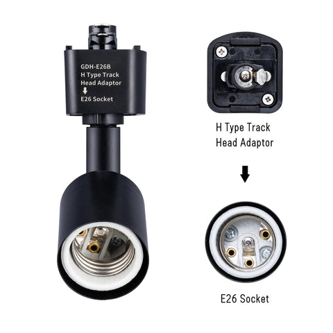 H Type Track Lighting Head To E26 Medium Screw Base Adapter Light Direction Adjustable Black Pack Of 12 Bulbs Not Included Dope