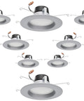 Color Selectable LED Downlight Retrofit 9 Watt 5 To 6 Inch Dimmable 120 Volt Brushed Nickel Finish Ideal For Industrial And Commercial Spaces Pack Of 8 showing a brushed nickel finish and dimmable design.