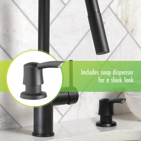 Touchless Kitchen Faucet With Pull Down Sprayer Matte Black Finish Motion Sensor High Arc Spout with soap dispenser